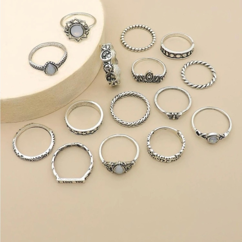 15pcs Water-drop & Butterfly Decor Ring - Picture 2 of 3